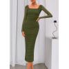 imagePRETTYGARDEN Fall Wedding Guest Dresses for Women 2025 Ruched Bodycon Midi Long Sleeve Formal Cocktail DressArmy Green