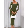 imagePRETTYGARDEN Fall Wedding Guest Dresses for Women 2025 Ruched Bodycon Midi Long Sleeve Formal Cocktail DressArmy Green