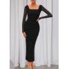imagePRETTYGARDEN Fall Wedding Guest Dresses for Women 2025 Ruched Bodycon Midi Long Sleeve Formal Cocktail DressBlack