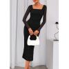 imagePRETTYGARDEN Fall Wedding Guest Dresses for Women 2025 Ruched Bodycon Midi Long Sleeve Formal Cocktail DressBlack