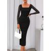 imagePRETTYGARDEN Fall Wedding Guest Dresses for Women 2025 Ruched Bodycon Midi Long Sleeve Formal Cocktail DressBlack