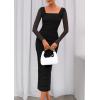 imagePRETTYGARDEN Fall Wedding Guest Dresses for Women 2025 Ruched Bodycon Midi Long Sleeve Formal Cocktail DressBlack