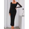 imagePRETTYGARDEN Fall Wedding Guest Dresses for Women 2025 Ruched Bodycon Midi Long Sleeve Formal Cocktail DressBlack
