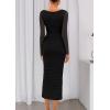 imagePRETTYGARDEN Fall Wedding Guest Dresses for Women 2025 Ruched Bodycon Midi Long Sleeve Formal Cocktail DressBlack