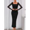 imagePRETTYGARDEN Fall Wedding Guest Dresses for Women 2025 Ruched Bodycon Midi Long Sleeve Formal Cocktail DressBlack