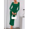 imagePRETTYGARDEN Fall Wedding Guest Dresses for Women 2025 Ruched Bodycon Midi Long Sleeve Formal Cocktail DressDark Green