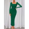imagePRETTYGARDEN Fall Wedding Guest Dresses for Women 2025 Ruched Bodycon Midi Long Sleeve Formal Cocktail DressDark Green