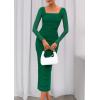 imagePRETTYGARDEN Fall Wedding Guest Dresses for Women 2025 Ruched Bodycon Midi Long Sleeve Formal Cocktail DressDark Green