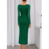 imagePRETTYGARDEN Fall Wedding Guest Dresses for Women 2025 Ruched Bodycon Midi Long Sleeve Formal Cocktail DressDark Green