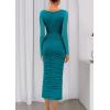 imagePRETTYGARDEN Fall Wedding Guest Dresses for Women 2025 Ruched Bodycon Midi Long Sleeve Formal Cocktail DressLake Blue