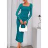 imagePRETTYGARDEN Fall Wedding Guest Dresses for Women 2025 Ruched Bodycon Midi Long Sleeve Formal Cocktail DressLake Blue