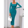 imagePRETTYGARDEN Fall Wedding Guest Dresses for Women 2025 Ruched Bodycon Midi Long Sleeve Formal Cocktail DressLake Blue