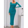 imagePRETTYGARDEN Fall Wedding Guest Dresses for Women 2025 Ruched Bodycon Midi Long Sleeve Formal Cocktail DressLake Blue