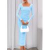 imagePRETTYGARDEN Fall Wedding Guest Dresses for Women 2025 Ruched Bodycon Midi Long Sleeve Formal Cocktail DressLight Blue