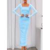 imagePRETTYGARDEN Fall Wedding Guest Dresses for Women 2025 Ruched Bodycon Midi Long Sleeve Formal Cocktail DressLight Blue