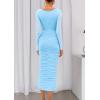 imagePRETTYGARDEN Fall Wedding Guest Dresses for Women 2025 Ruched Bodycon Midi Long Sleeve Formal Cocktail DressLight Blue