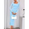imagePRETTYGARDEN Fall Wedding Guest Dresses for Women 2025 Ruched Bodycon Midi Long Sleeve Formal Cocktail DressLight Blue