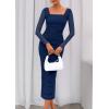 imagePRETTYGARDEN Fall Wedding Guest Dresses for Women 2025 Ruched Bodycon Midi Long Sleeve Formal Cocktail DressNavy Blue