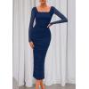 imagePRETTYGARDEN Fall Wedding Guest Dresses for Women 2025 Ruched Bodycon Midi Long Sleeve Formal Cocktail DressNavy Blue