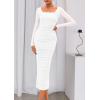 imagePRETTYGARDEN Fall Wedding Guest Dresses for Women 2025 Ruched Bodycon Midi Long Sleeve Formal Cocktail DressWhite