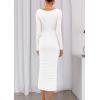imagePRETTYGARDEN Fall Wedding Guest Dresses for Women 2025 Ruched Bodycon Midi Long Sleeve Formal Cocktail DressWhite