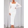 imagePRETTYGARDEN Fall Wedding Guest Dresses for Women 2025 Ruched Bodycon Midi Long Sleeve Formal Cocktail DressWhite