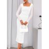 imagePRETTYGARDEN Fall Wedding Guest Dresses for Women 2025 Ruched Bodycon Midi Long Sleeve Formal Cocktail DressWhite