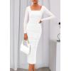 imagePRETTYGARDEN Fall Wedding Guest Dresses for Women 2025 Ruched Bodycon Midi Long Sleeve Formal Cocktail DressWhite
