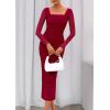 imagePRETTYGARDEN Fall Wedding Guest Dresses for Women 2025 Ruched Bodycon Midi Long Sleeve Formal Cocktail DressWine Red