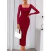 imagePRETTYGARDEN Fall Wedding Guest Dresses for Women 2025 Ruched Bodycon Midi Long Sleeve Formal Cocktail DressWine Red