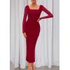 imagePRETTYGARDEN Fall Wedding Guest Dresses for Women 2025 Ruched Bodycon Midi Long Sleeve Formal Cocktail DressWine Red