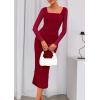 imagePRETTYGARDEN Fall Wedding Guest Dresses for Women 2025 Ruched Bodycon Midi Long Sleeve Formal Cocktail DressWine Red