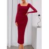 imagePRETTYGARDEN Fall Wedding Guest Dresses for Women 2025 Ruched Bodycon Midi Long Sleeve Formal Cocktail DressWine Red