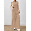 imagePRETTYGARDEN Womens 2 Piece Lounge Sets 2025 Fall Fashion Long Sleeve Crop Top Wide Leg Pants Matching Sets ClothingApricot