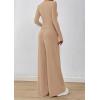 imagePRETTYGARDEN Womens 2 Piece Lounge Sets 2025 Fall Fashion Long Sleeve Crop Top Wide Leg Pants Matching Sets ClothingApricot