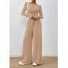 imagePRETTYGARDEN Womens 2 Piece Lounge Sets 2025 Fall Fashion Long Sleeve Crop Top Wide Leg Pants Matching Sets ClothingApricot