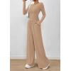 imagePRETTYGARDEN Womens 2 Piece Lounge Sets 2025 Fall Fashion Long Sleeve Crop Top Wide Leg Pants Matching Sets ClothingApricot