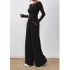 imagePRETTYGARDEN Womens 2 Piece Lounge Sets 2025 Fall Fashion Long Sleeve Crop Top Wide Leg Pants Matching Sets ClothingBlack