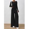 imagePRETTYGARDEN Womens 2 Piece Lounge Sets 2025 Fall Fashion Long Sleeve Crop Top Wide Leg Pants Matching Sets ClothingBlack