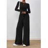 imagePRETTYGARDEN Womens 2 Piece Lounge Sets 2025 Fall Fashion Long Sleeve Crop Top Wide Leg Pants Matching Sets ClothingBlack