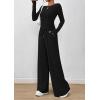 imagePRETTYGARDEN Womens 2 Piece Lounge Sets 2025 Fall Fashion Long Sleeve Crop Top Wide Leg Pants Matching Sets ClothingBlack