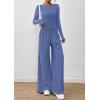 imagePRETTYGARDEN Womens 2 Piece Lounge Sets 2025 Fall Fashion Long Sleeve Crop Top Wide Leg Pants Matching Sets ClothingBlue