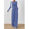 imagePRETTYGARDEN Womens 2 Piece Lounge Sets 2025 Fall Fashion Long Sleeve Crop Top Wide Leg Pants Matching Sets ClothingBlue