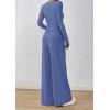 imagePRETTYGARDEN Womens 2 Piece Lounge Sets 2025 Fall Fashion Long Sleeve Crop Top Wide Leg Pants Matching Sets ClothingBlue