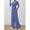 imagePRETTYGARDEN Womens 2 Piece Lounge Sets 2025 Fall Fashion Long Sleeve Crop Top Wide Leg Pants Matching Sets ClothingBlue
