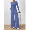 imagePRETTYGARDEN Womens 2 Piece Lounge Sets 2025 Fall Fashion Long Sleeve Crop Top Wide Leg Pants Matching Sets ClothingBlue