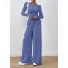 imagePRETTYGARDEN Womens 2 Piece Lounge Sets 2025 Fall Fashion Long Sleeve Crop Top Wide Leg Pants Matching Sets ClothingBlue