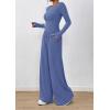 imagePRETTYGARDEN Womens 2 Piece Lounge Sets 2025 Fall Fashion Long Sleeve Crop Top Wide Leg Pants Matching Sets ClothingBlue