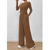 imagePRETTYGARDEN Womens 2 Piece Lounge Sets 2025 Fall Fashion Long Sleeve Crop Top Wide Leg Pants Matching Sets ClothingDark Khaki