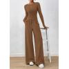 imagePRETTYGARDEN Womens 2 Piece Lounge Sets 2025 Fall Fashion Long Sleeve Crop Top Wide Leg Pants Matching Sets ClothingDark Khaki